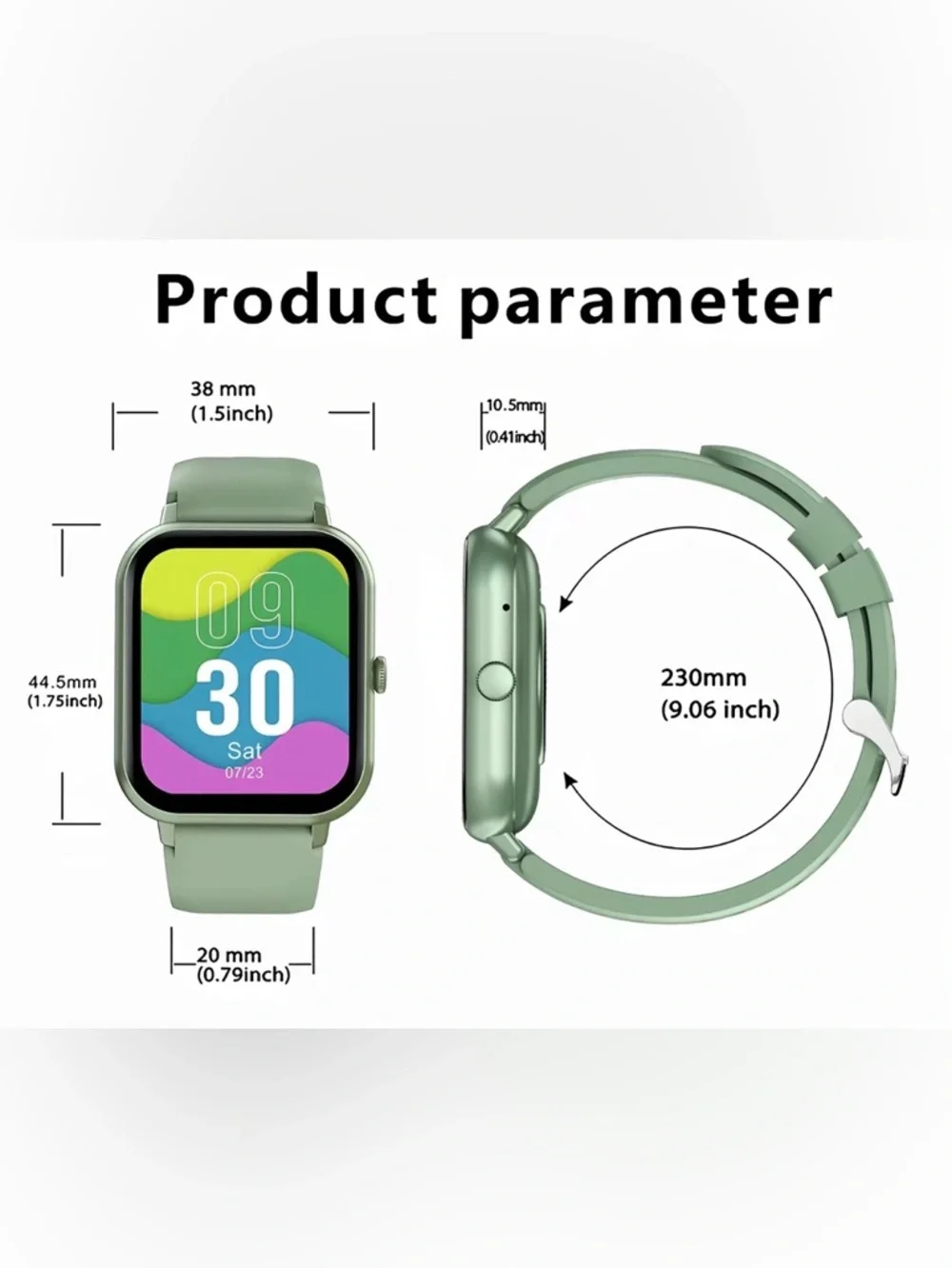 Slim Green Smartwatch with Silicone Band - Everyday Fitness Tracker